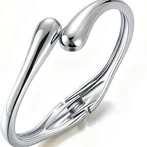 Silver Bangle Bracelets for Women and Teens Adjustable Chunky Twist Cuff